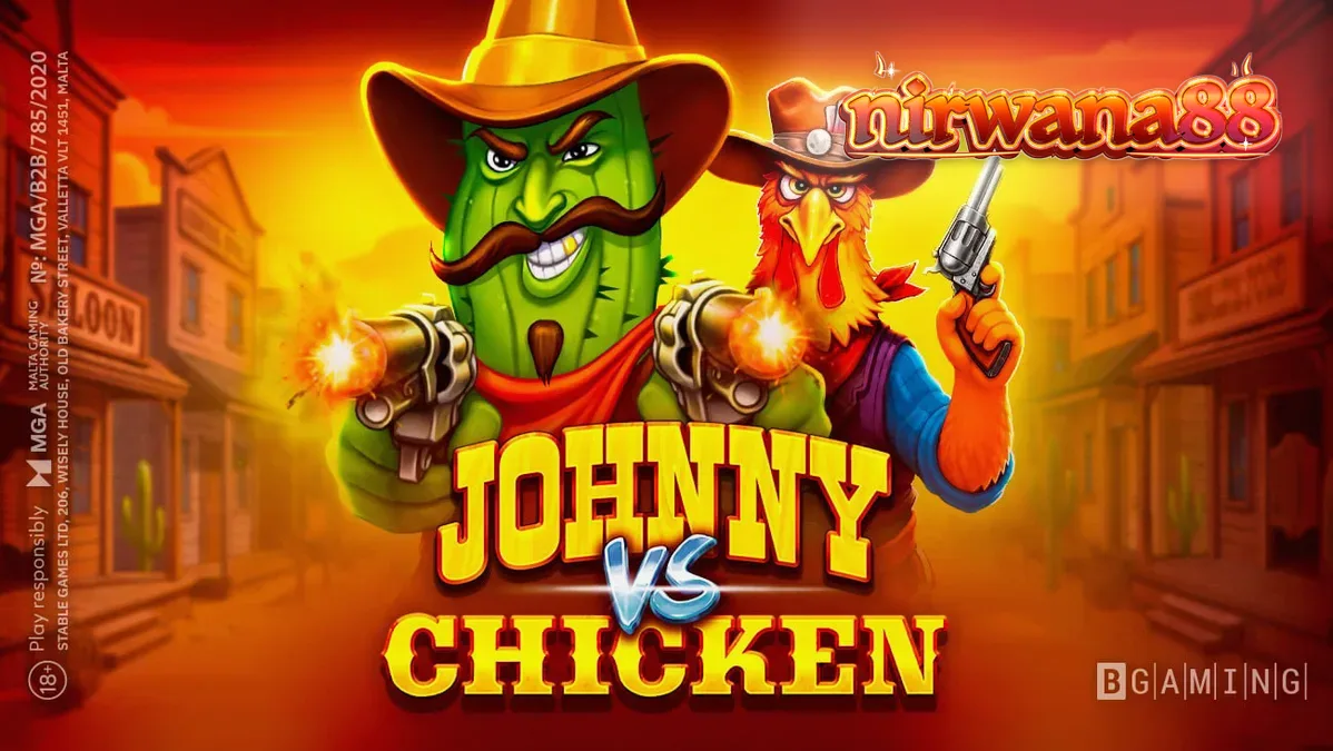 Tampilan visual slot Johnny vs Chicken dengan latar belakang Wild West